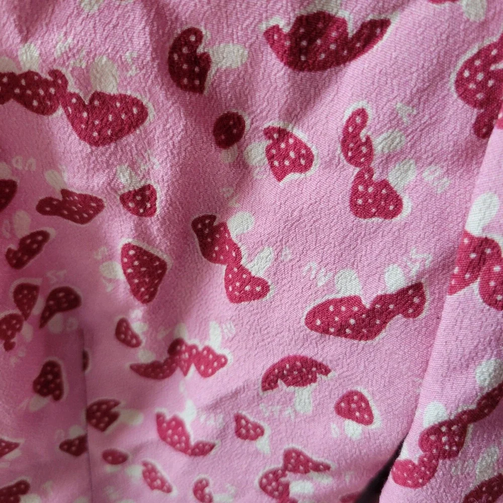STAUD Mushroom Print‎ Puff Balloon Sleeve Crop Top Size 0 Pink Coquette Blouse